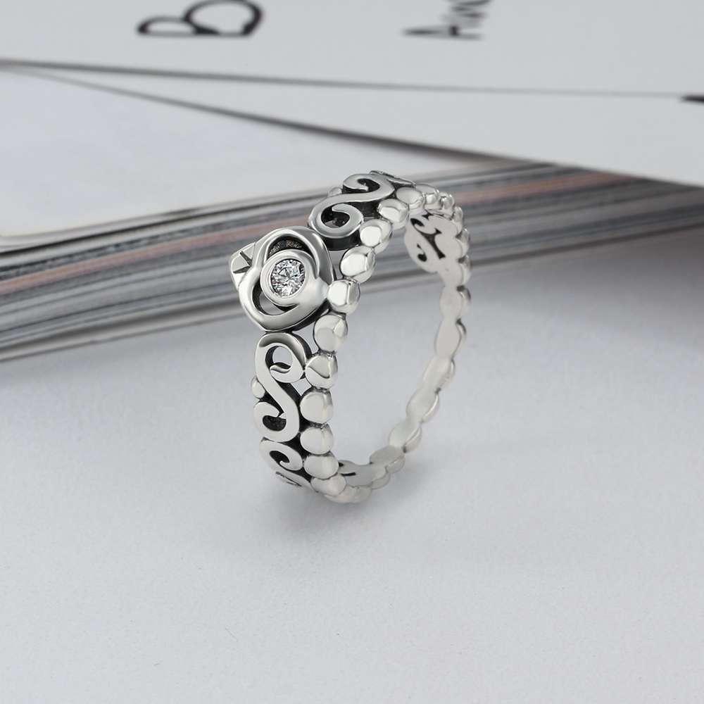 Genuine 925 Sterling Silver Rings for Women – Vintage Crown Finger Ring – Anniversary Jewelry Gifts - Personalized Jewel