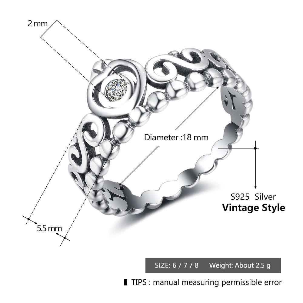 Genuine 925 Sterling Silver Rings for Women – Vintage Crown Finger Ring – Anniversary Jewelry Gifts - Personalized Jewel
