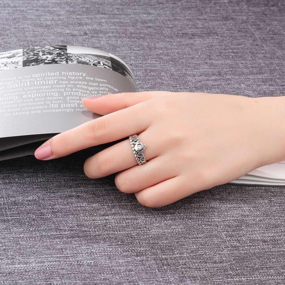 Genuine 925 Sterling Silver Rings for Women – Vintage Crown Finger Ring – Anniversary Jewelry Gifts - Personalized Jewel