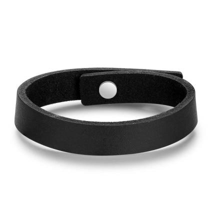 Genuine Leather Trendy Bracelets for Men, Engravable Black Wristbands, and Anniversary Gift for Him - Personalized Jewel