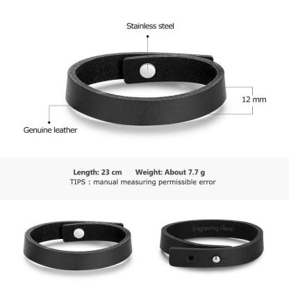 Genuine Leather Trendy Bracelets for Men, Engravable Black Wristbands, and Anniversary Gift for Him - Personalized Jewel