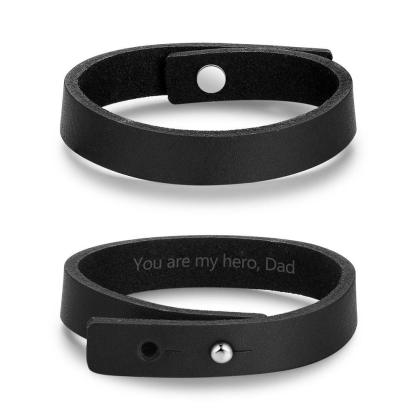 Genuine Leather Trendy Bracelets for Men, Engravable Black Wristbands, and Anniversary Gift for Him - Personalized Jewel