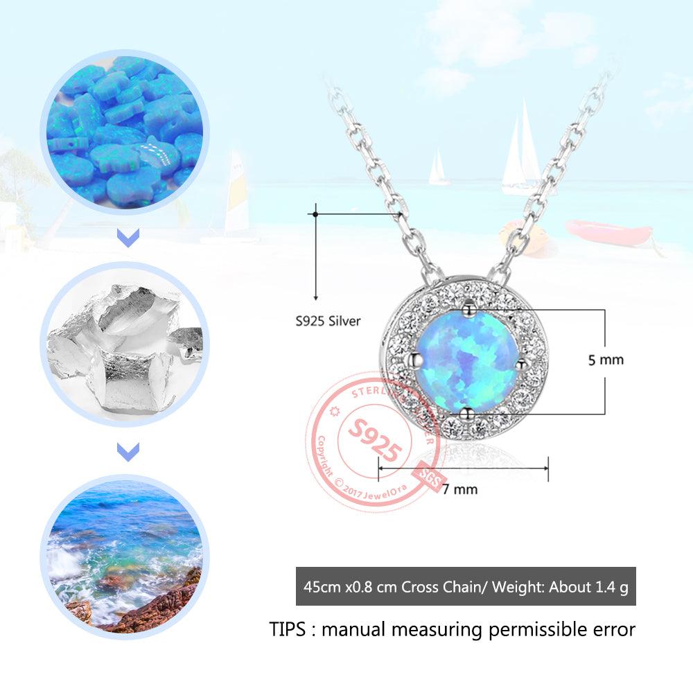 Genuine Sterling Silver Jewelry Necklace for Women with Elegant Round Opal Pendant - Personalized Jewel