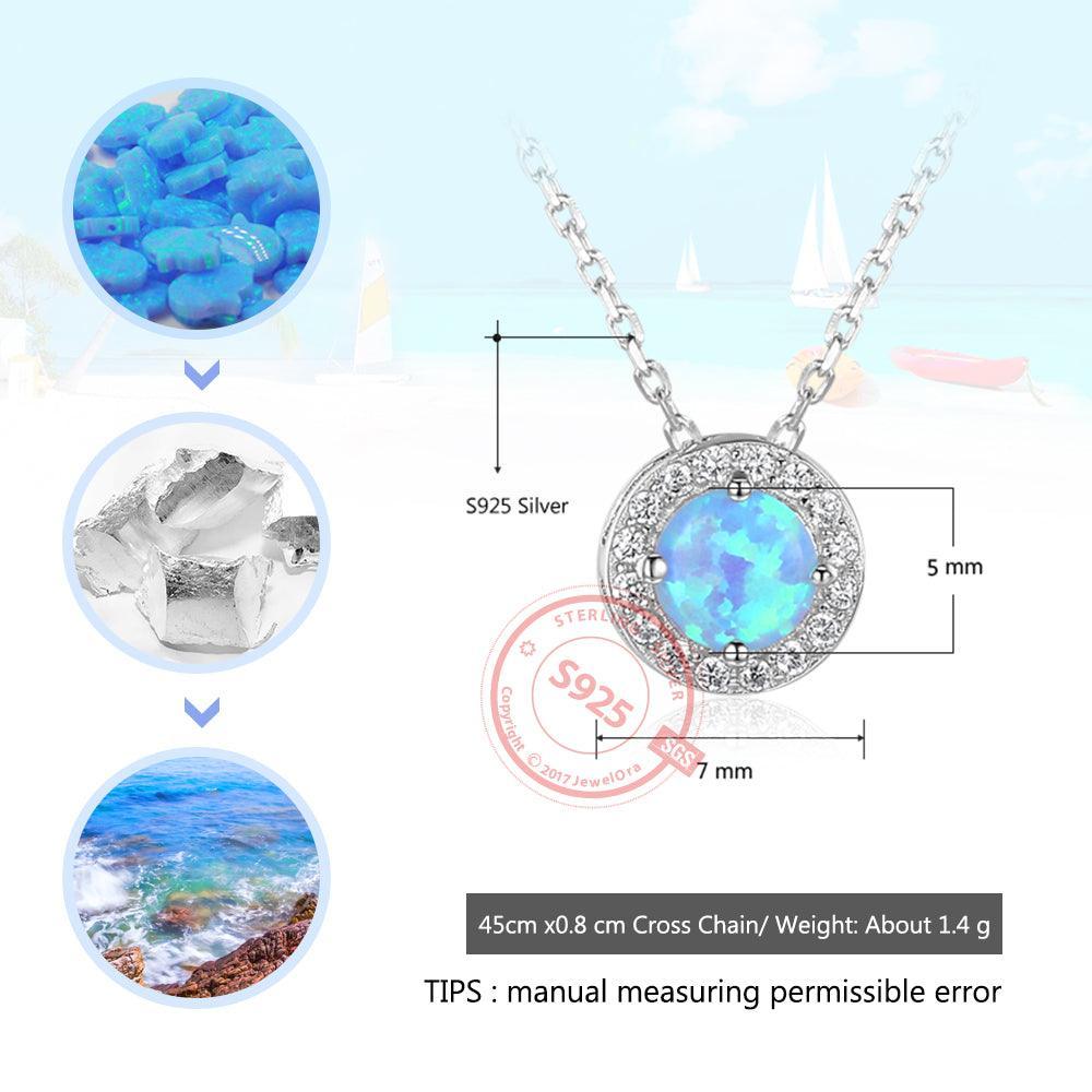 Genuine Sterling Silver Jewelry Necklace for Women with Elegant Round Opal Pendant - Personalized Jewel