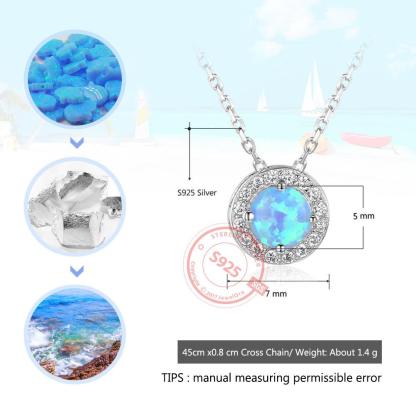 Genuine Sterling Silver Jewelry Necklace for Women with Elegant Round Opal Pendant - Personalized Jewel