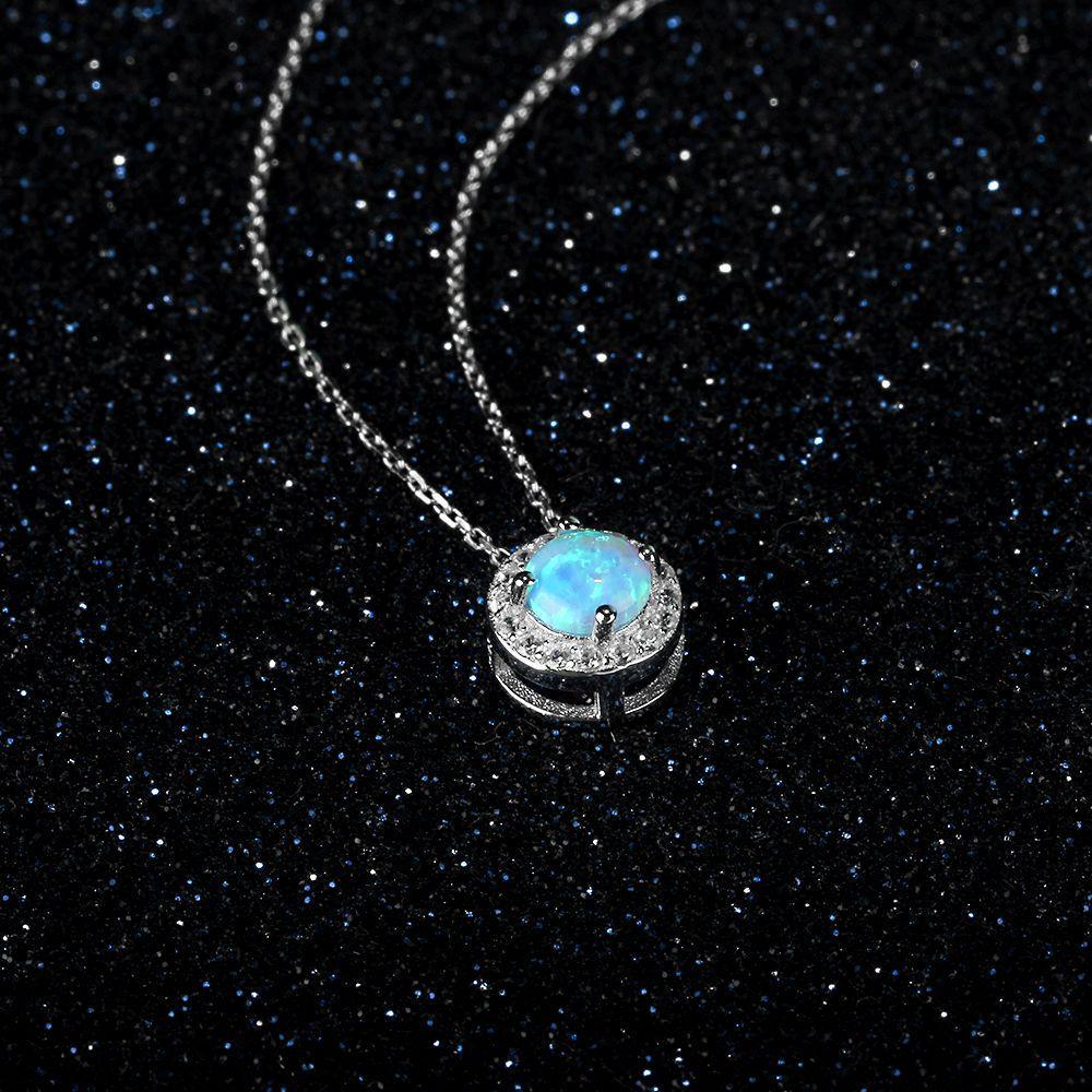 Genuine Sterling Silver Jewelry Necklace for Women with Elegant Round Opal Pendant - Personalized Jewel