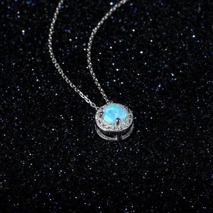 Genuine Sterling Silver Jewelry Necklace for Women with Elegant Round Opal Pendant - Personalized Jewel
