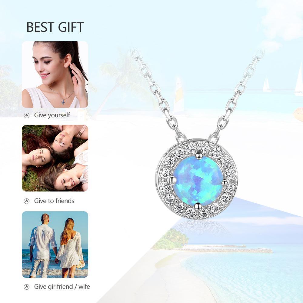 Genuine Sterling Silver Jewelry Necklace for Women with Elegant Round Opal Pendant - Personalized Jewel