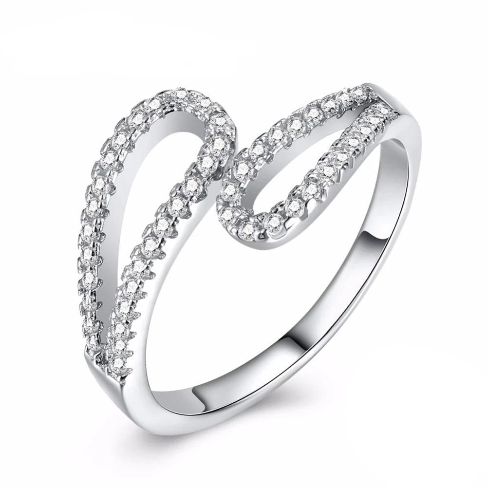 Geometric Design With Rhinestone Hollow 925 Sterling Silver Rings For Womens Fashion Party Jewelry - Personalized Jewel