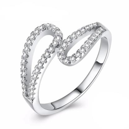 Geometric Design With Rhinestone Hollow 925 Sterling Silver Rings For Womens Fashion Party Jewelry - Personalized Jewel