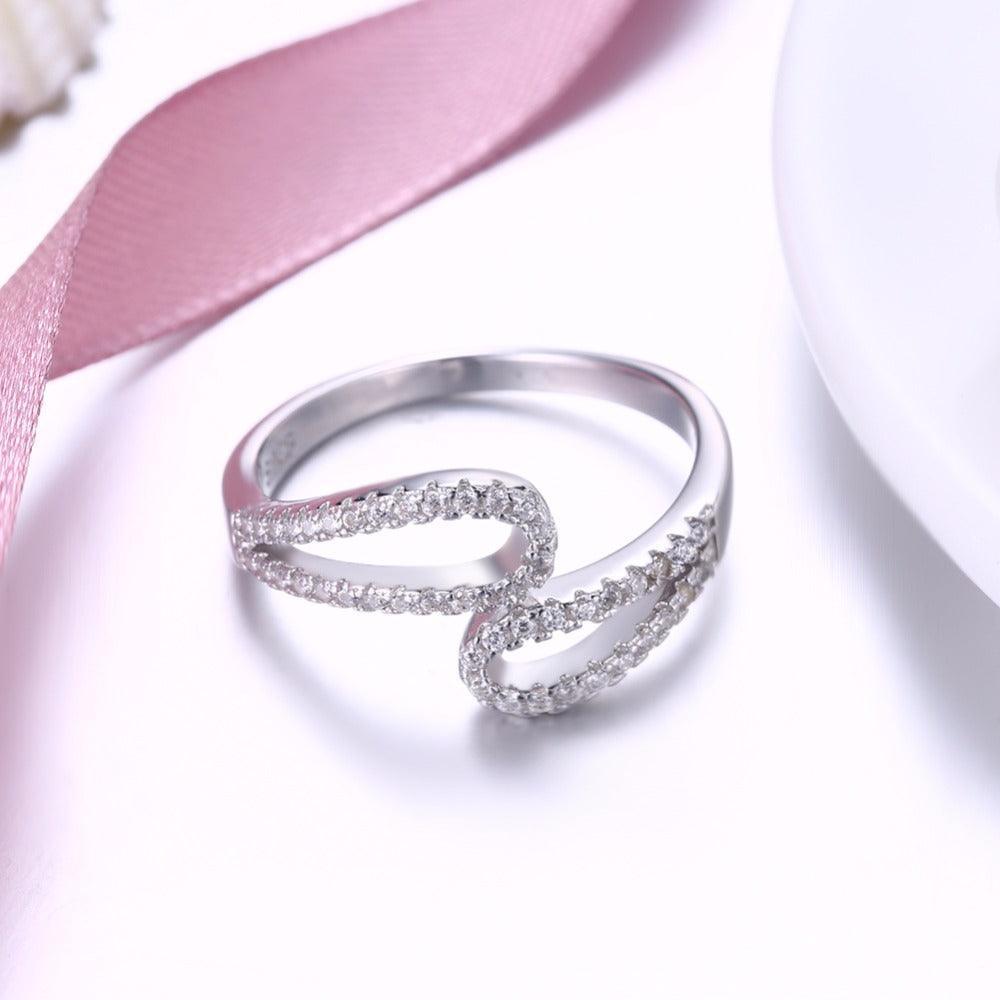 Geometric Design With Rhinestone Hollow 925 Sterling Silver Rings For Womens Fashion Party Jewelry - Personalized Jewel