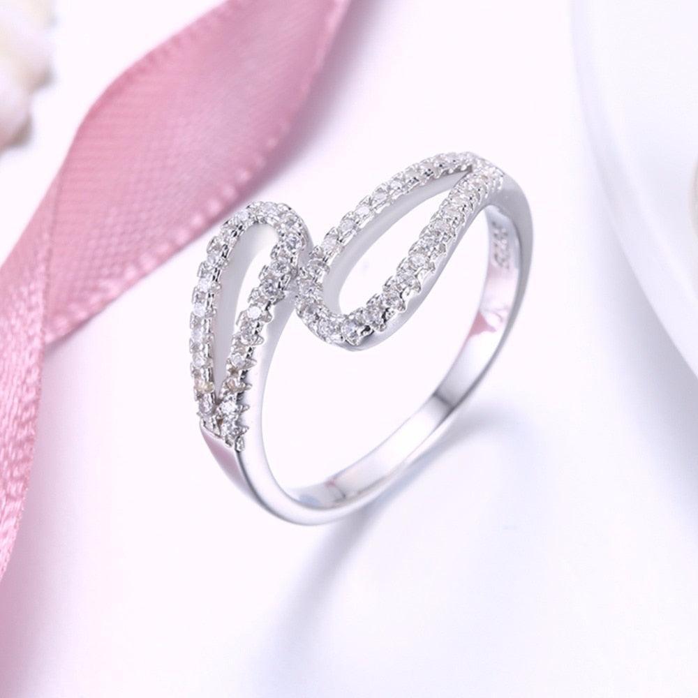 Geometric Design With Rhinestone Hollow 925 Sterling Silver Rings For Womens Fashion Party Jewelry - Personalized Jewel