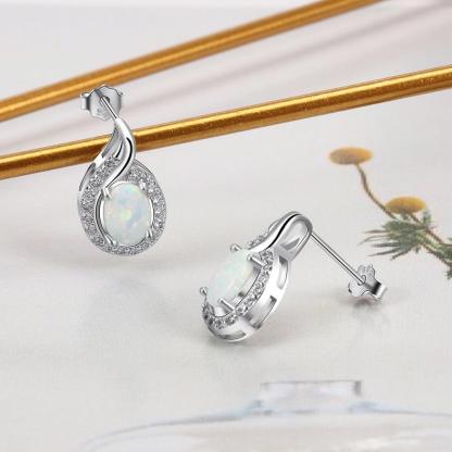 Geometric White Opal Stud Earrings 925 Sterling Silver Earrings Silver 925 Jewelry Fine Gift for Women - Personalized Jewel
