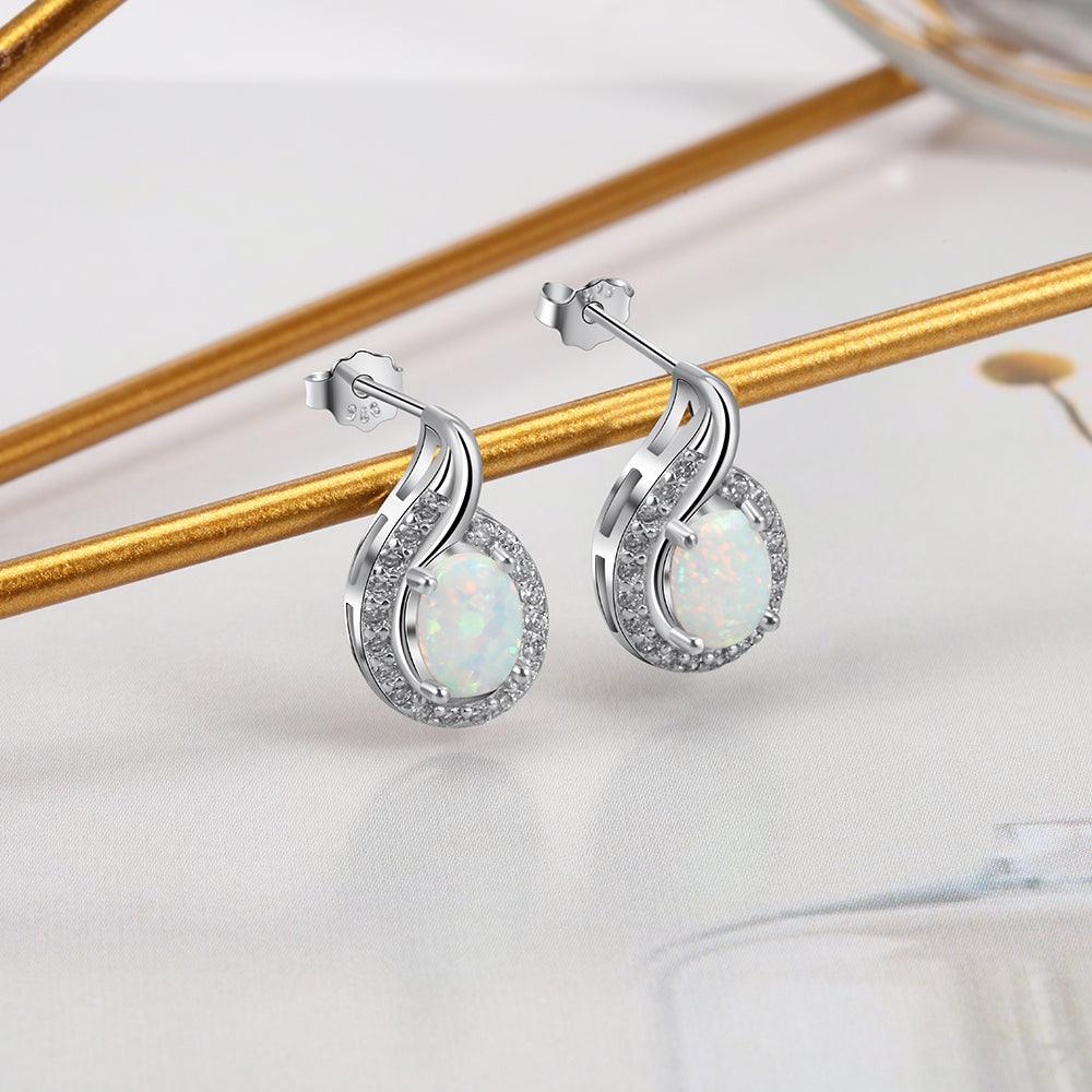 Geometric White Opal Stud Earrings 925 Sterling Silver Earrings Silver 925 Jewelry Fine Gift for Women - Personalized Jewel