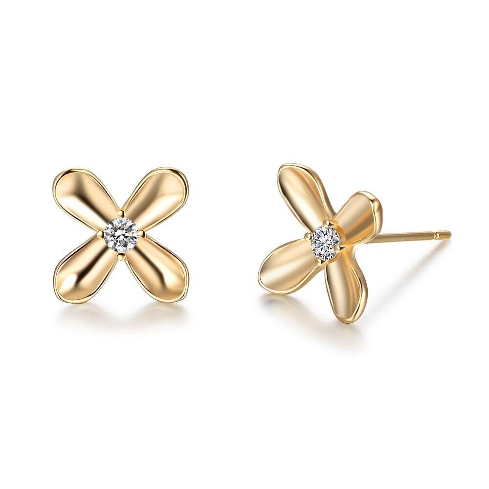 Gold Color Floral Design Earrings- Stainless Steel Stud Earrings- Cubic Zirconia Stone Stud Earring- Party Accessories for Women - Personalized Jewel