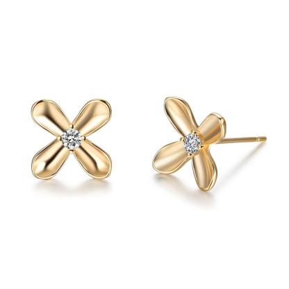 Gold Color Floral Design Earrings- Stainless Steel Stud Earrings- Cubic Zirconia Stone Stud Earring- Party Accessories for Women - Personalized Jewel