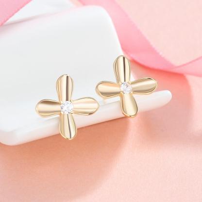 Gold Color Floral Design Earrings- Stainless Steel Stud Earrings- Cubic Zirconia Stone Stud Earring- Party Accessories for Women - Personalized Jewel