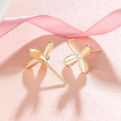 Gold Color Floral Design Earrings- Stainless Steel Stud Earrings- Cubic Zirconia Stone Stud Earring- Party Accessories for Women - Personalized Jewel