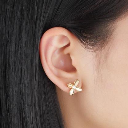 Gold Color Floral Design Earrings- Stainless Steel Stud Earrings- Cubic Zirconia Stone Stud Earring- Party Accessories for Women - Personalized Jewel
