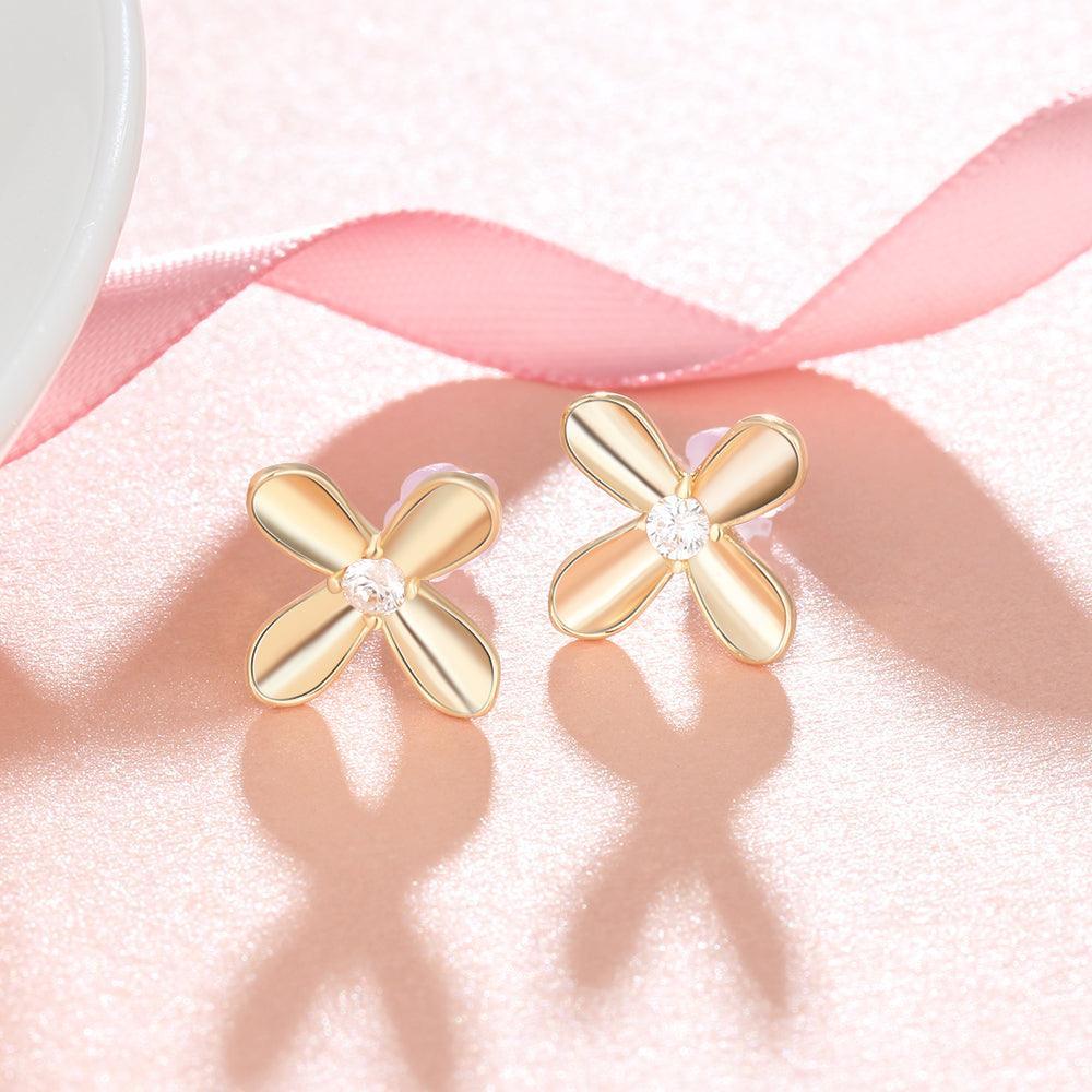 Gold Color Floral Design Earrings- Stainless Steel Stud Earrings- Cubic Zirconia Stone Stud Earring- Party Accessories for Women - Personalized Jewel