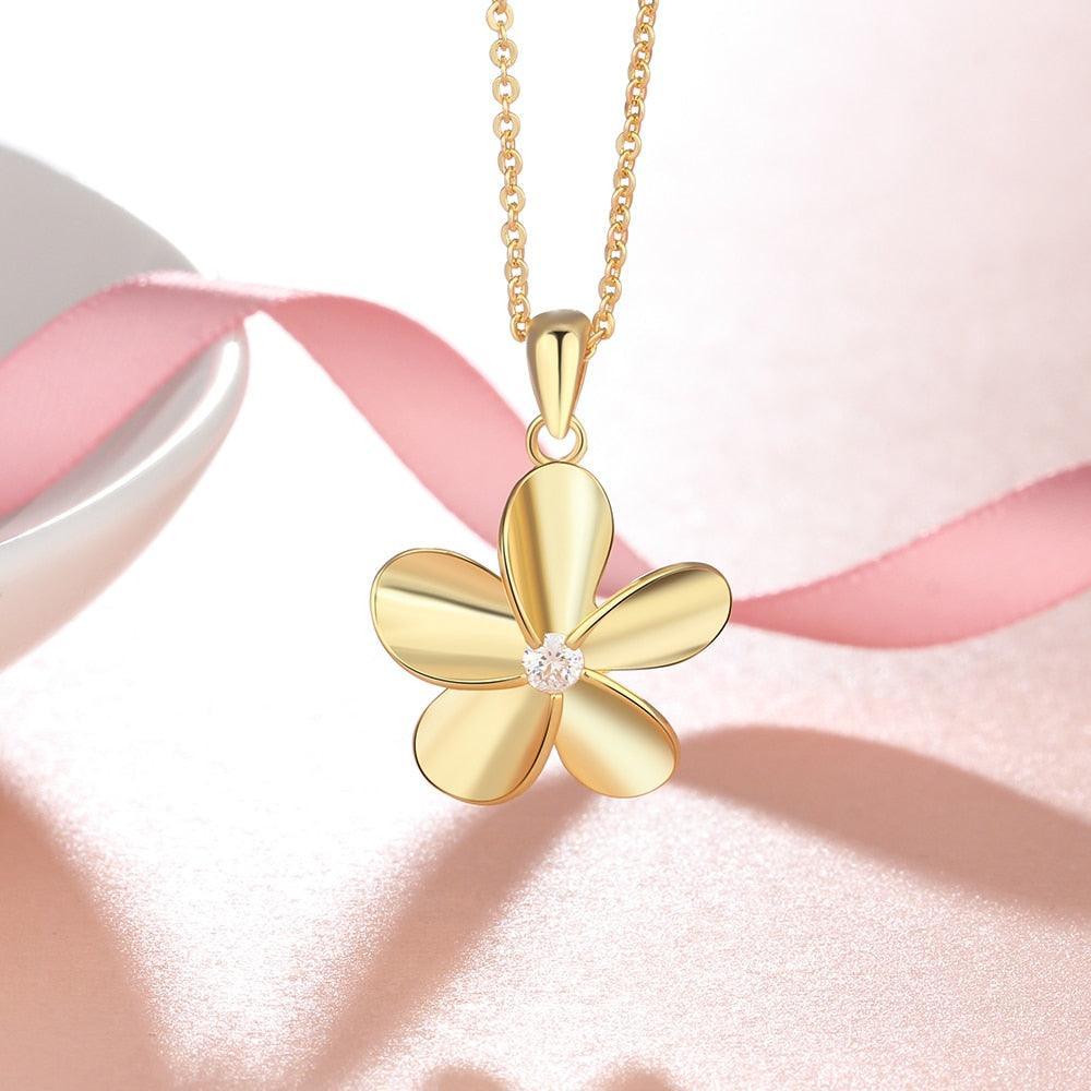Gold Color Flower Pendant Necklace for Women with Zirconia, Gift for Any Women - Personalized Jewel