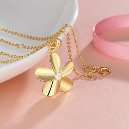 Gold Color Flower Pendant Necklace for Women with Zirconia, Gift for Any Women - Personalized Jewel