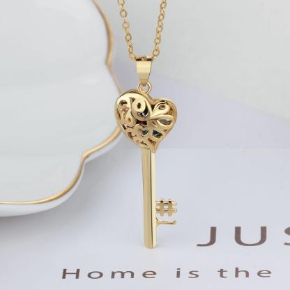 Gold Color Personalized 925 Sterling Silver Name Engraved Necklace with Birthstones, Key Shaped Women’s Pendant, Trendy Jewelry Gift - Personalized Jewel
