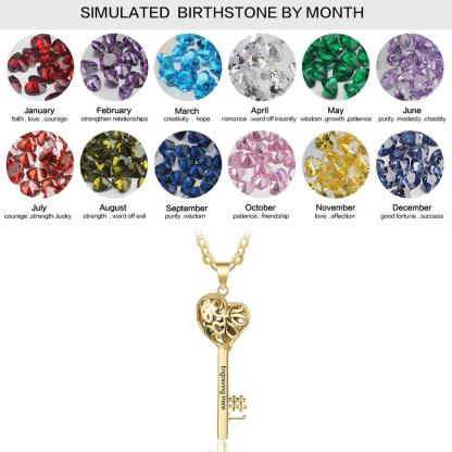 Gold Color Personalized 925 Sterling Silver Name Engraved Necklace with Birthstones, Key Shaped Women’s Pendant, Trendy Jewelry Gift - Personalized Jewel