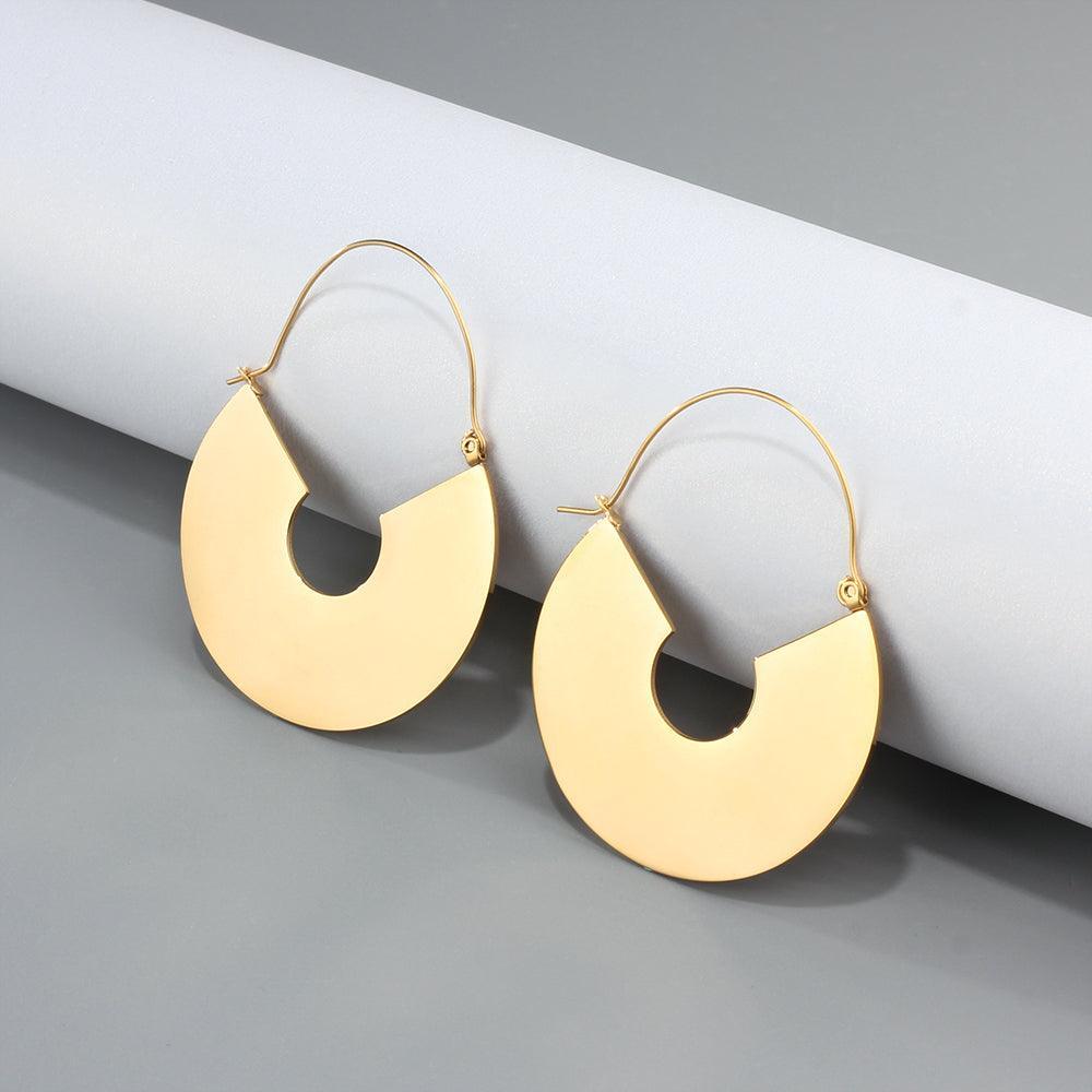 Gold-color Stainless Steel Geometric Shaped Exaggerated Hoop Earring, Party Accessorise for Women - Personalized Jewel