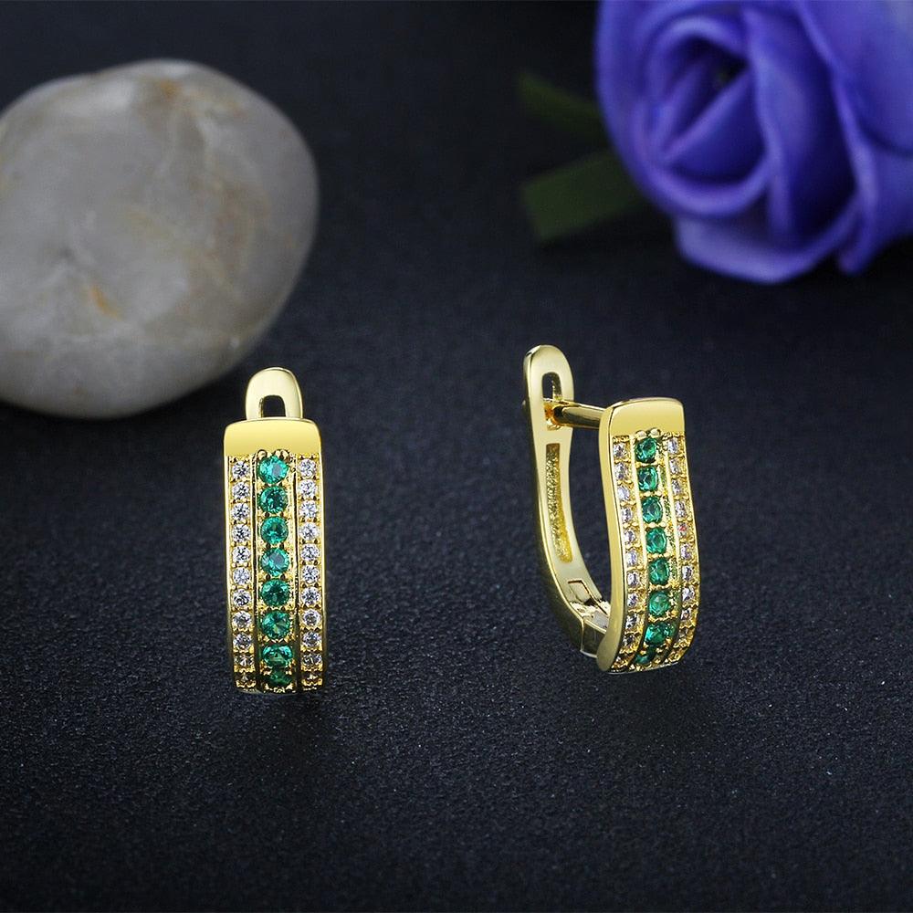 Gold Copper Charm Hoop Earrings with Cubic Zirconia Stones, Trendy Fashion Jewelry for Women - Personalized Jewel