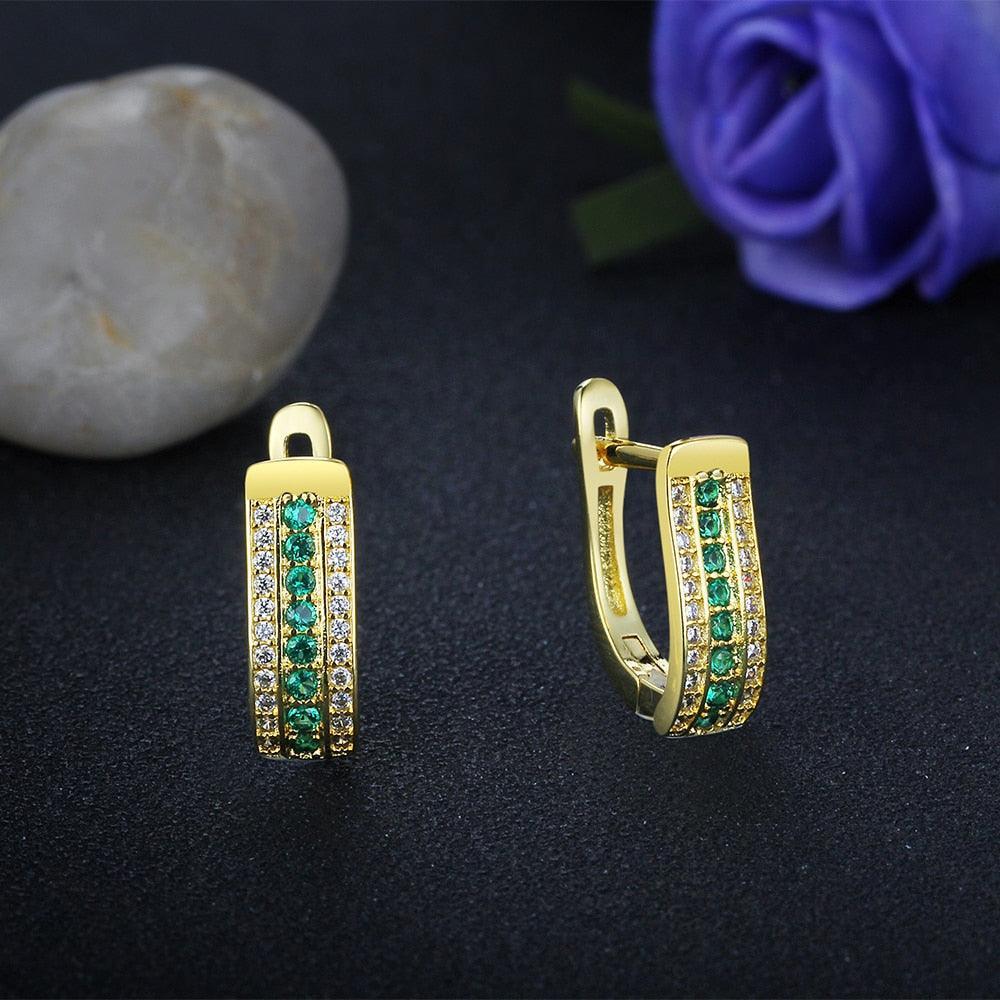 Gold Copper Charm Hoop Earrings with Cubic Zirconia Stones, Trendy Fashion Jewelry for Women - Personalized Jewel