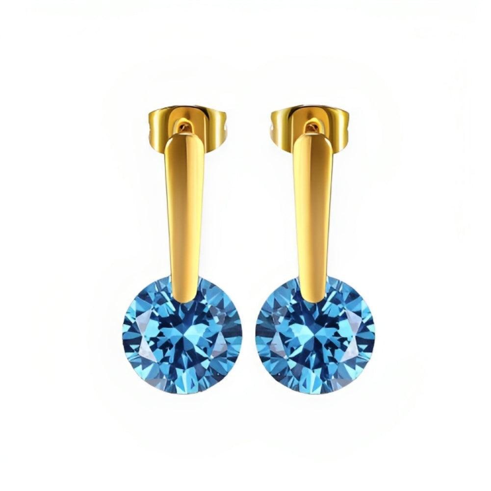 Gold Drop Earring Round Cubic Zirconia Stone Dangle Drop Earrings - Personalized Jewel