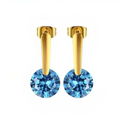 Gold Drop Earring Round Cubic Zirconia Stone Dangle Drop Earrings - Personalized Jewel