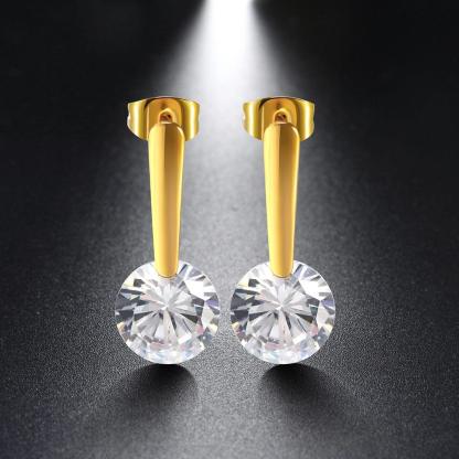 Gold Drop Earring Round Cubic Zirconia Stone Dangle Drop Earrings - Personalized Jewel