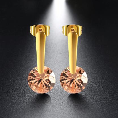 Gold Drop Earring Round Cubic Zirconia Stone Dangle Drop Earrings - Personalized Jewel