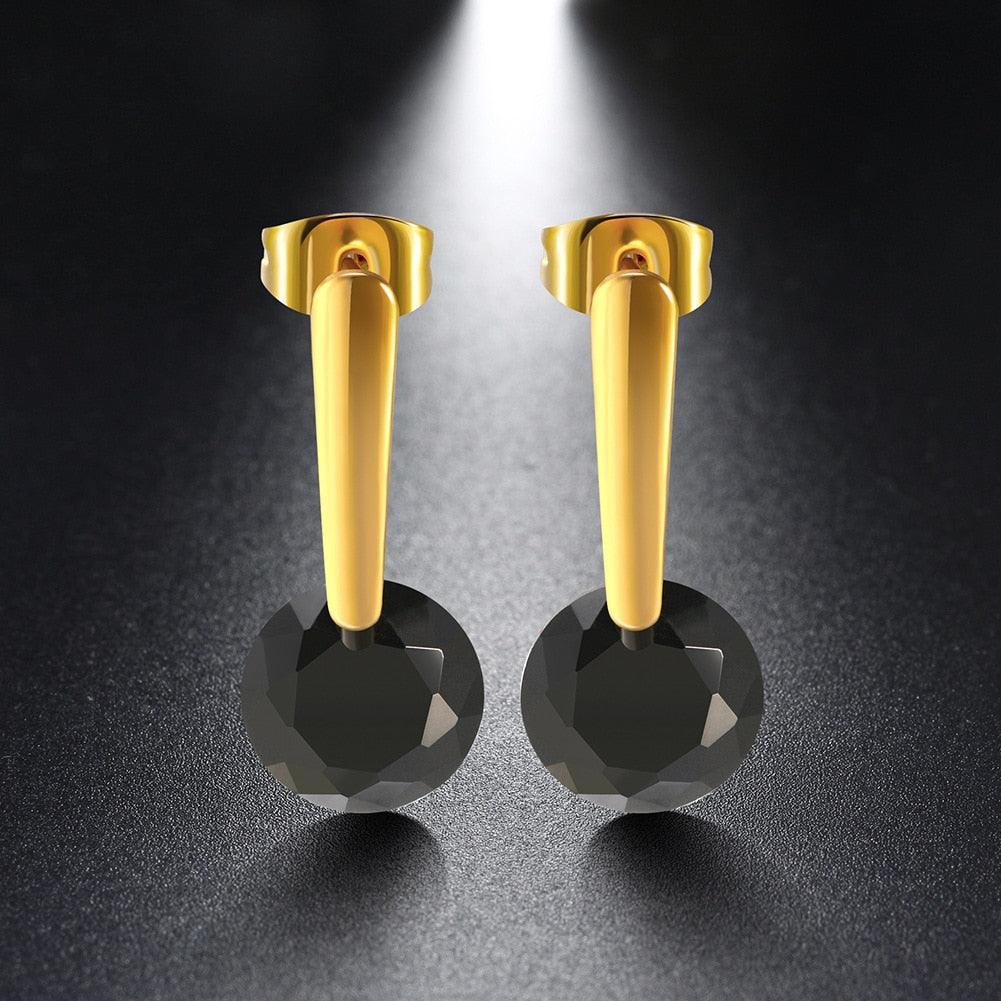 Gold Drop Earring Round Cubic Zirconia Stone Dangle Drop Earrings - Personalized Jewel
