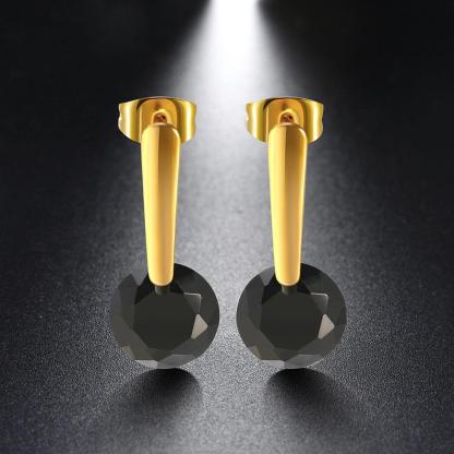 Gold Drop Earring Round Cubic Zirconia Stone Dangle Drop Earrings - Personalized Jewel