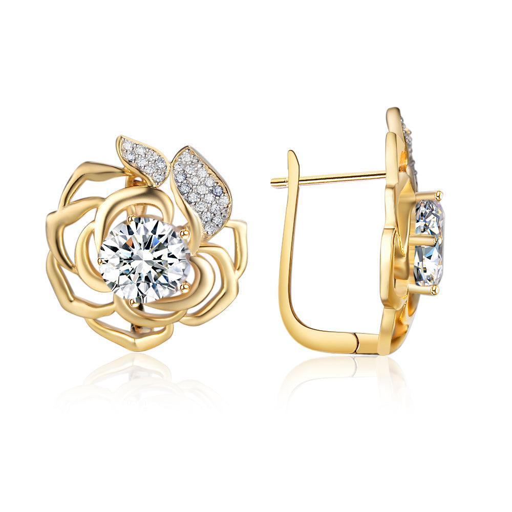 Gold Hoop Earrings for Women- Flower Jewelry for Women- Cubic Zirconia Stud Earrings for Women- Party Jewelry for Women - Personalized Jewel