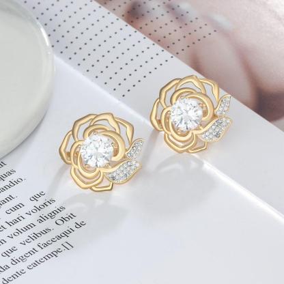 Gold Hoop Earrings for Women- Flower Jewelry for Women- Cubic Zirconia Stud Earrings for Women- Party Jewelry for Women - Personalized Jewel