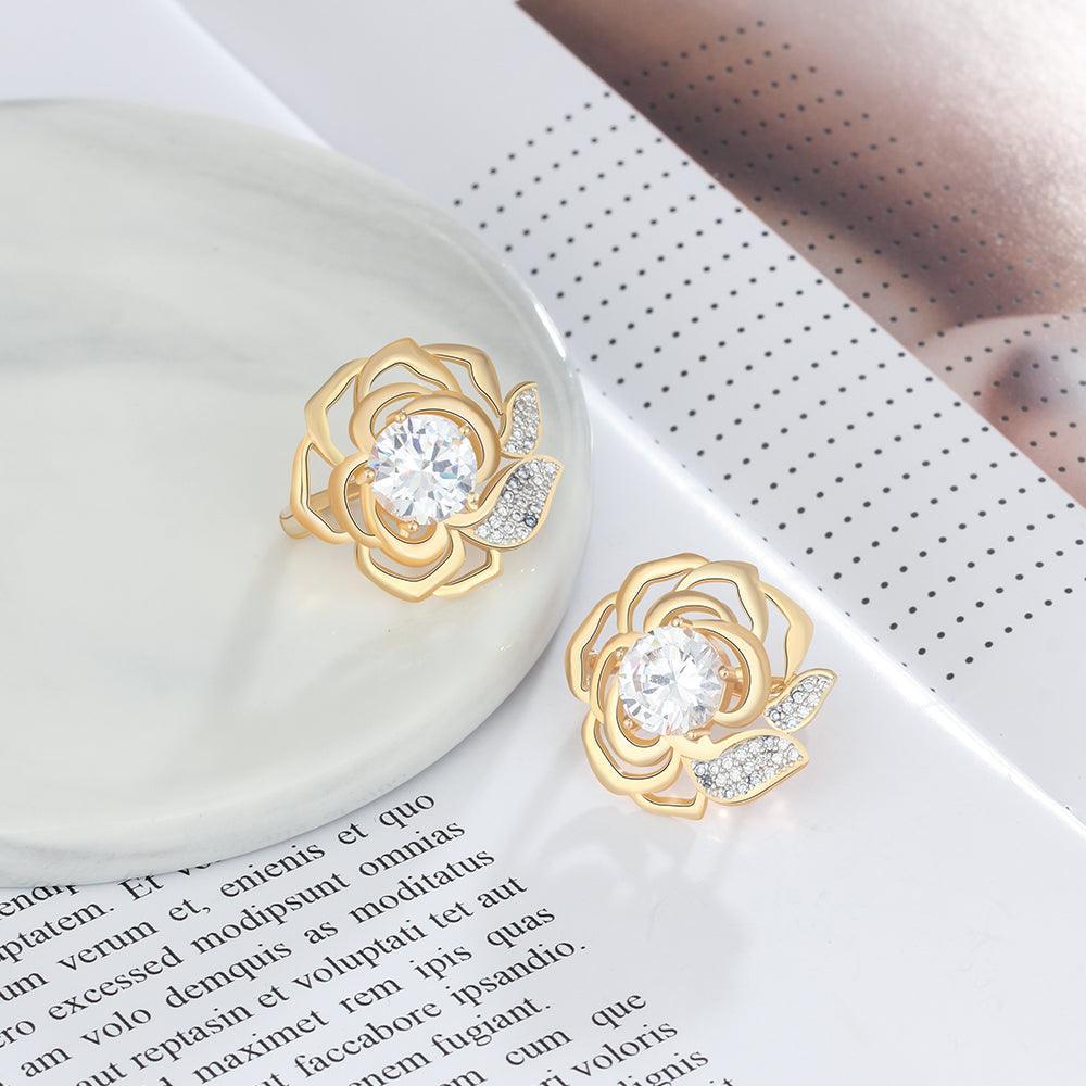 Gold Hoop Earrings for Women- Flower Jewelry for Women- Cubic Zirconia Stud Earrings for Women- Party Jewelry for Women - Personalized Jewel