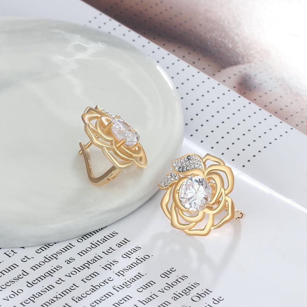 Gold Hoop Earrings for Women- Flower Jewelry for Women- Cubic Zirconia Stud Earrings for Women- Party Jewelry for Women - Personalized Jewel