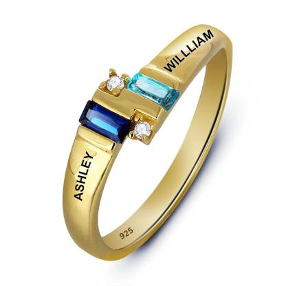 Gold Off-Line Promise Stone - Sterling Silver Ring - Personalized Jewel