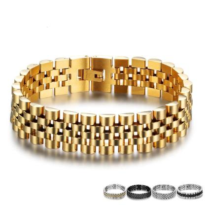 Gold Stainless Steel Bracelet Luxurious Mens Wristband- Black Gun Plated Chain - Personalized Jewel