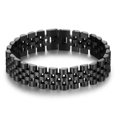Gold Stainless Steel Bracelet Luxurious Mens Wristband- Black Gun Plated Chain - Personalized Jewel