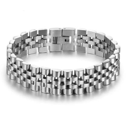 Gold Stainless Steel Bracelet Luxurious Mens Wristband- Black Gun Plated Chain - Personalized Jewel
