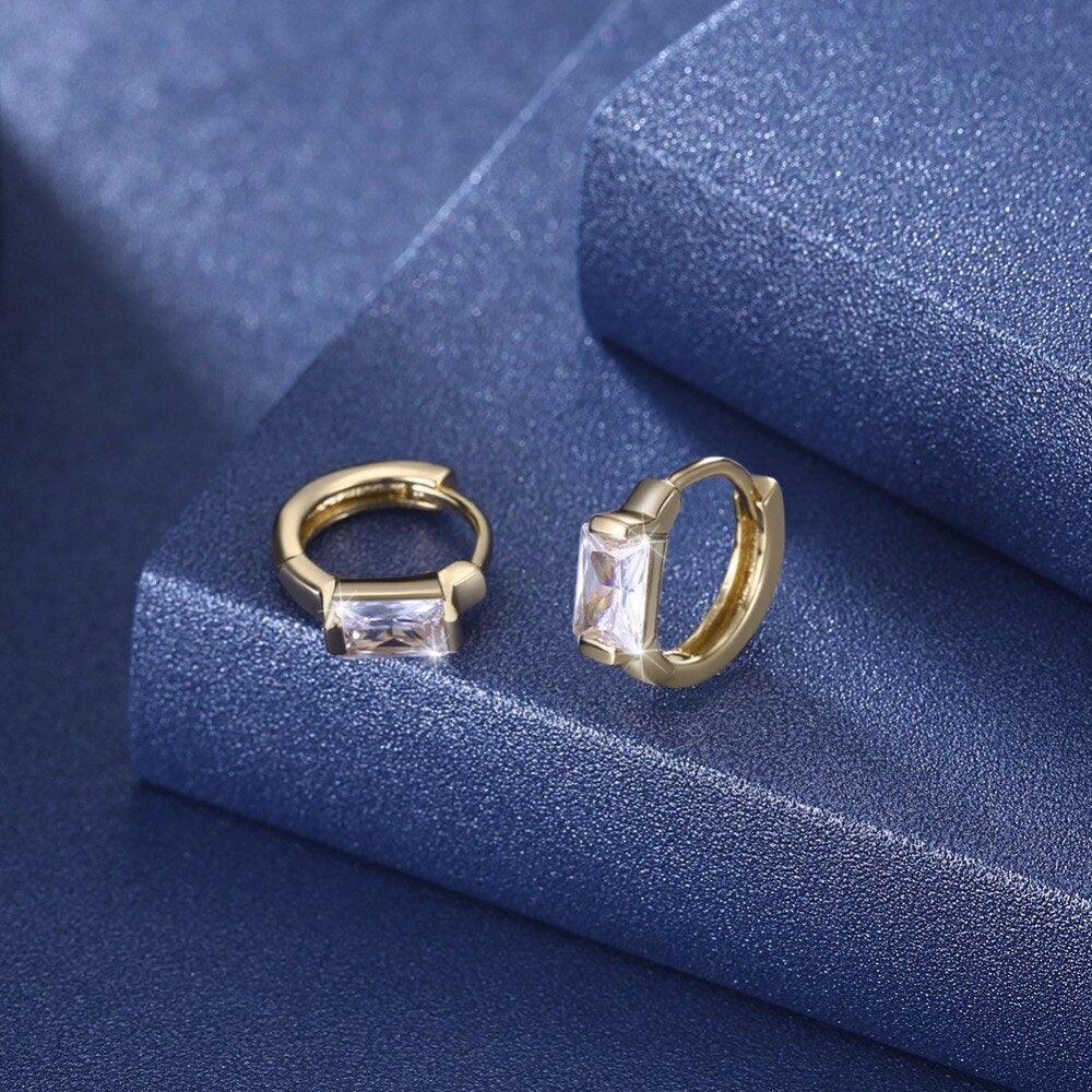 Golden Hoop Earrings for Women- CZ Square Stone Earrings for Women- Party Accessories for Women- Gold Color Hoops for Women - Personalized Jewel