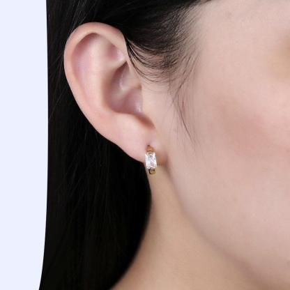 Golden Hoop Earrings for Women- CZ Square Stone Earrings for Women- Party Accessories for Women- Gold Color Hoops for Women - Personalized Jewel