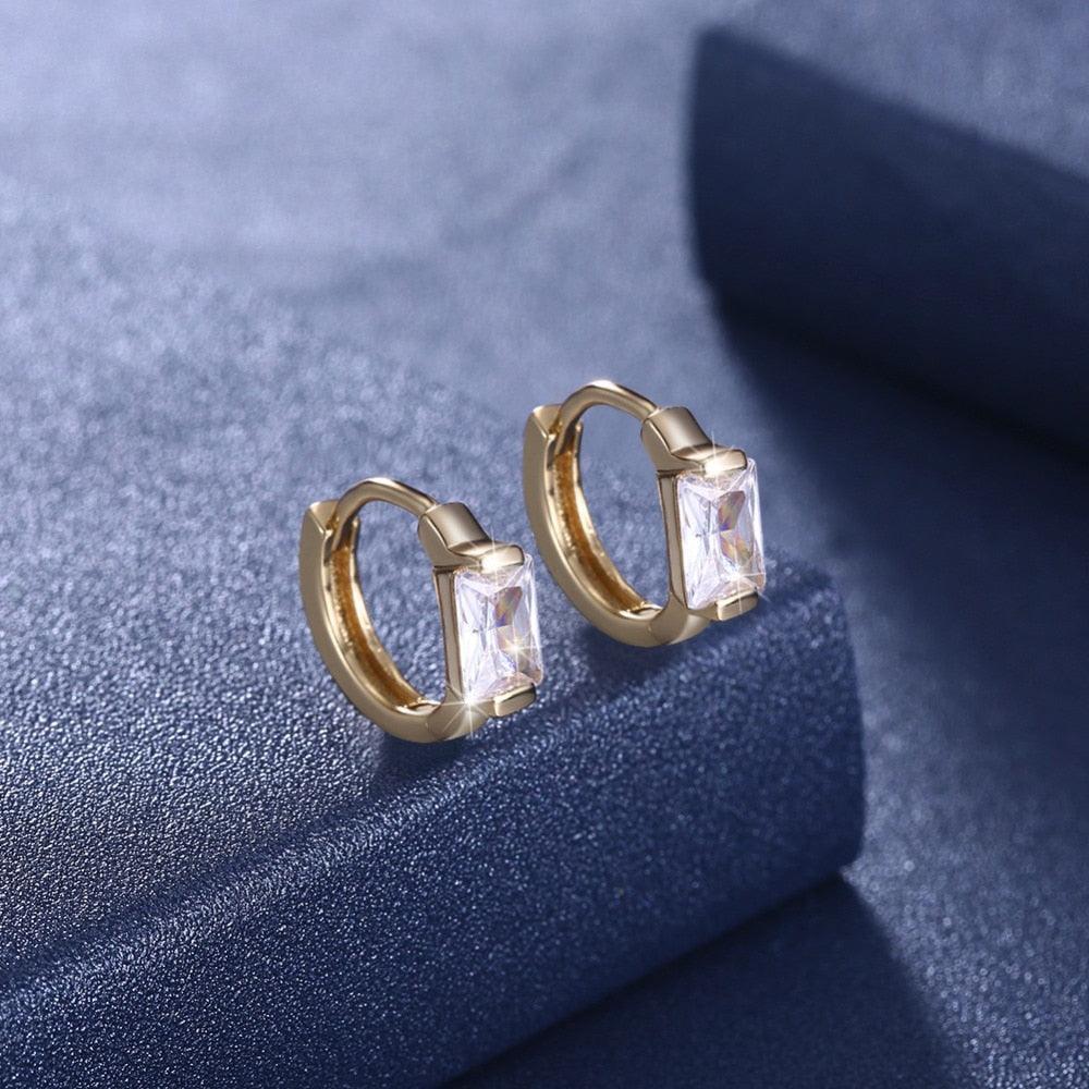 Golden Hoop Earrings for Women- CZ Square Stone Earrings for Women- Party Accessories for Women- Gold Color Hoops for Women - Personalized Jewel