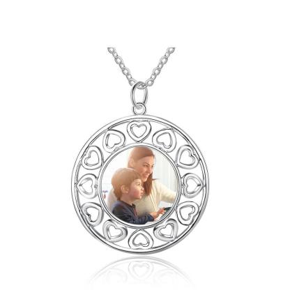Heart Hollow Pattern Personalized Custom Color Photo Necklace 925 Sterling Silver Anniversary Jewelry - Personalized Jewel