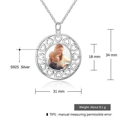 Heart Hollow Pattern Personalized Custom Color Photo Necklace 925 Sterling Silver Anniversary Jewelry - Personalized Jewel